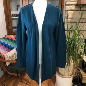 J.JILL WEAREVER COLLECTION SIZE MEDIUM OPEN FRONT TEAL CARDIGAN EUC